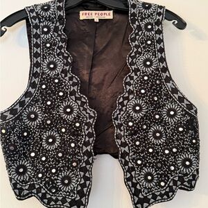Free People Black and White Embroidered Vest - Size M